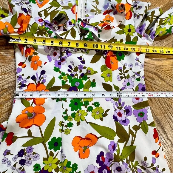 VINTAGE MOD 60s MCM botanical floral mini dress ruffle collar flare polyester‎ - Picture 8 of 10